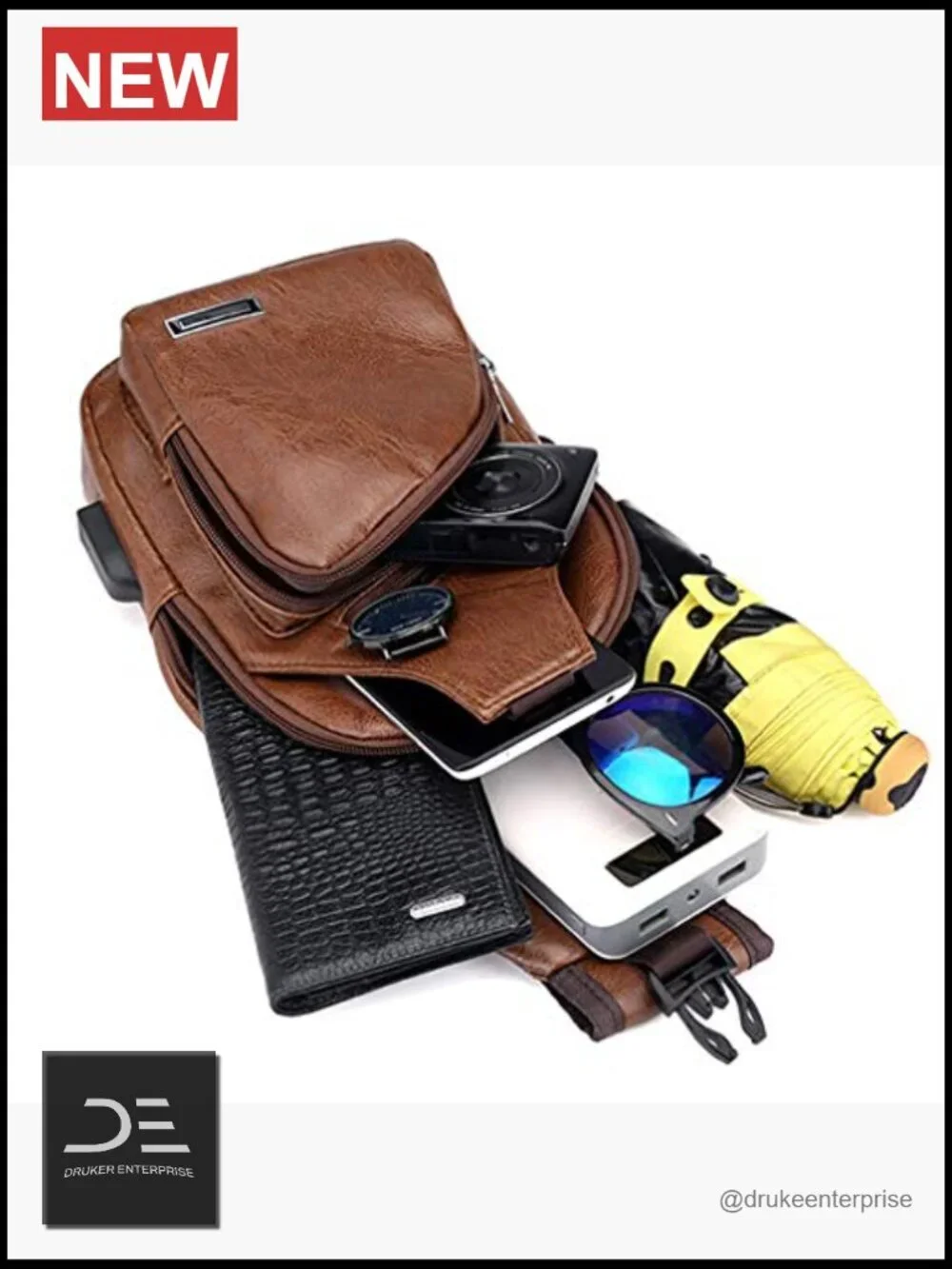 Leather Sling Bag Crossbody Backpack Travel Outdoor Camping Daypack
